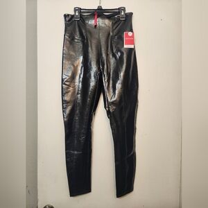 SPANX Shiny Black Faux Leather Leggings PETITE M